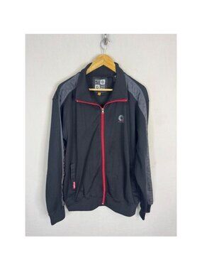 Akademiks Mens Full Zip Track Jacket Black Red Trim Grey Sleeve Detail Large